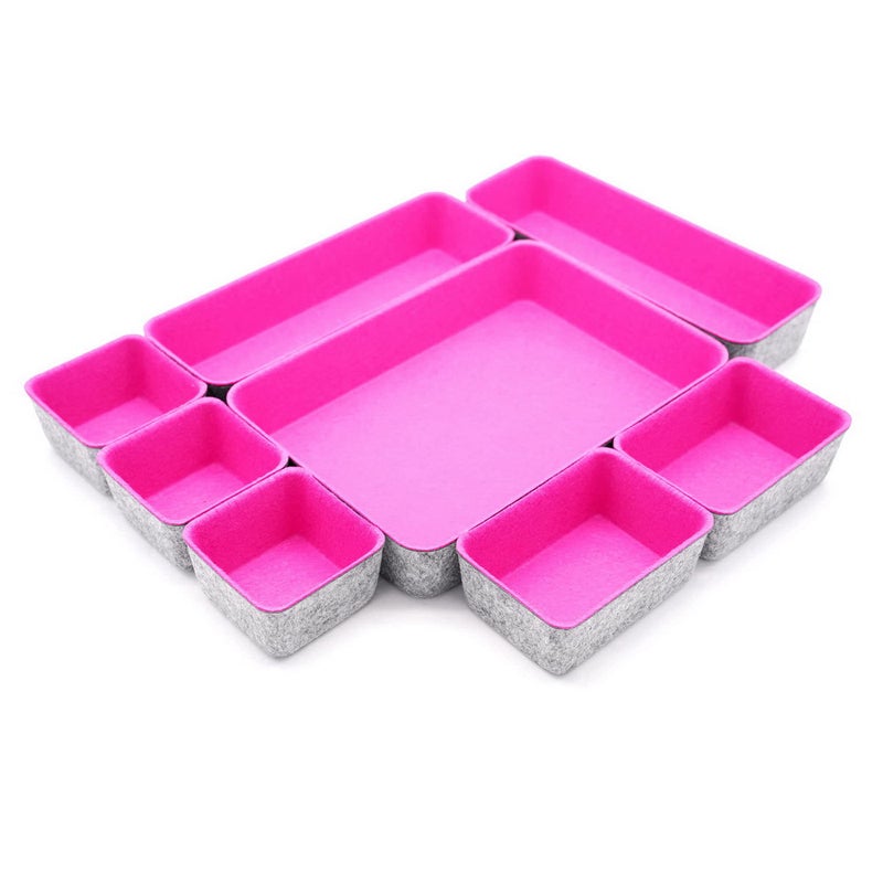 Welaxy Desk Drawer Organizer Tray Set, 8-Piece Office Drawer Organizers for Pens, Makeup, Keys, Crafts, Entryway Catchall, Decluttering Storage (Hot Pink) - Image 2